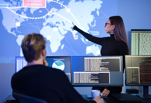 Professional cyber security team working to prevent security threats, find vulnerability and solve incidents