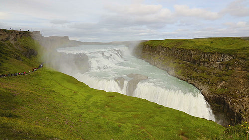 Beautiful rainbow over gullfoss waterfall in Iceland in the summer