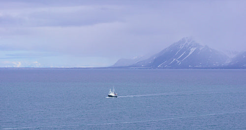 Expedition boat in the arctic environment near Svalbard