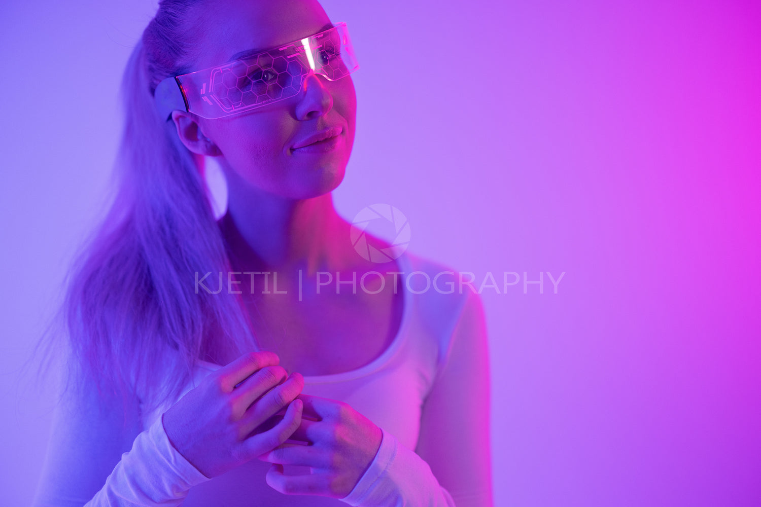 Futuristic Woman with Stylish Holographic Glasses