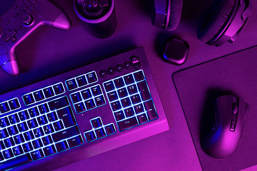 Keyboard lit with blue light by various wireless devices