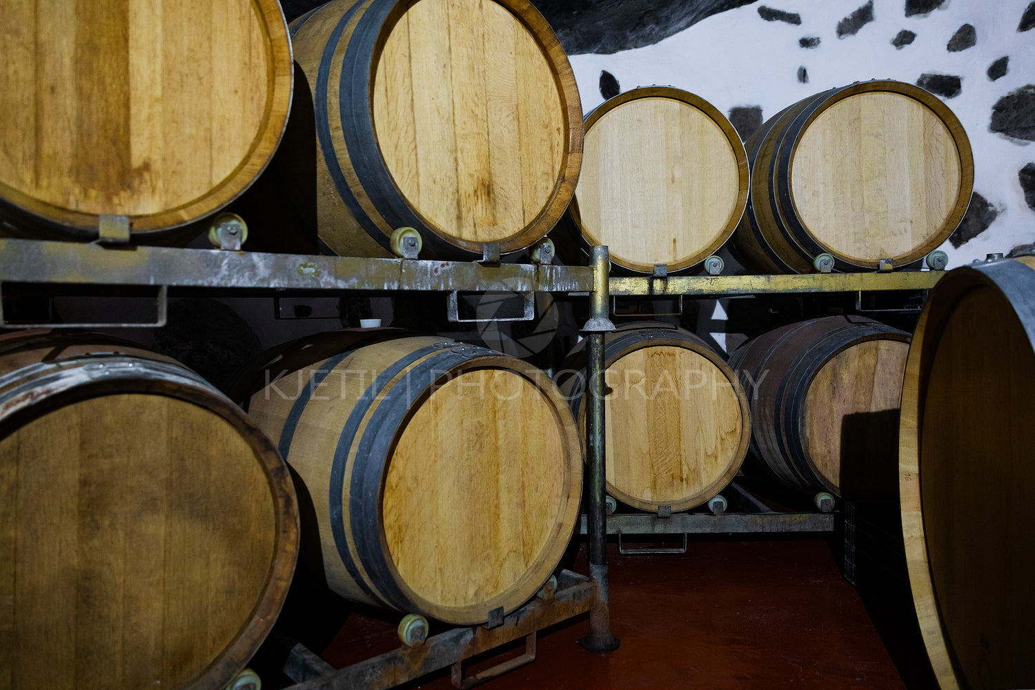 Wooden Barrels in Stored At Wine Cellar Under Ground