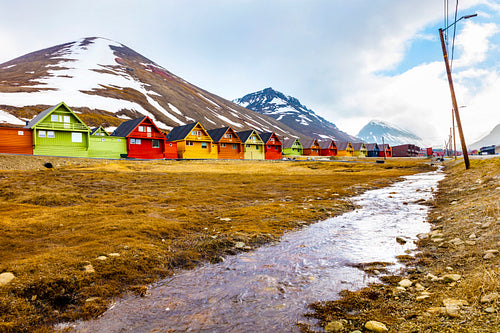 Colorful wooden houses at Longyearbyen in Svalbard