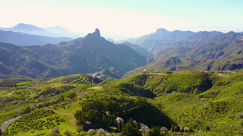 Flying over lush landscape and mountains at Gran Canaria