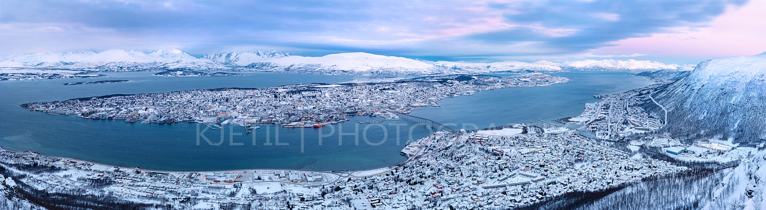 Panoramic view of Tromso city Norway at daytime in the winter