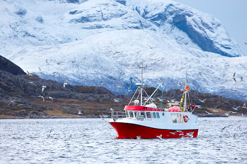 Fishing boat at sea in arctic environment
