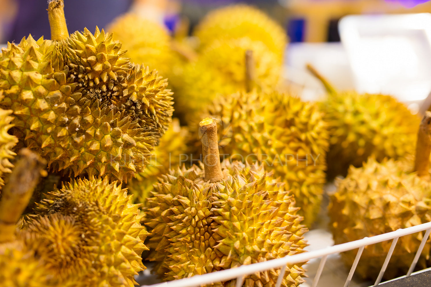 Fresh Durian Fruits For Sale On Market Stall