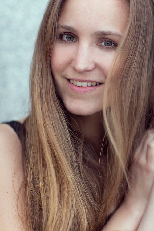 Smiling scandinavian women model outdoor