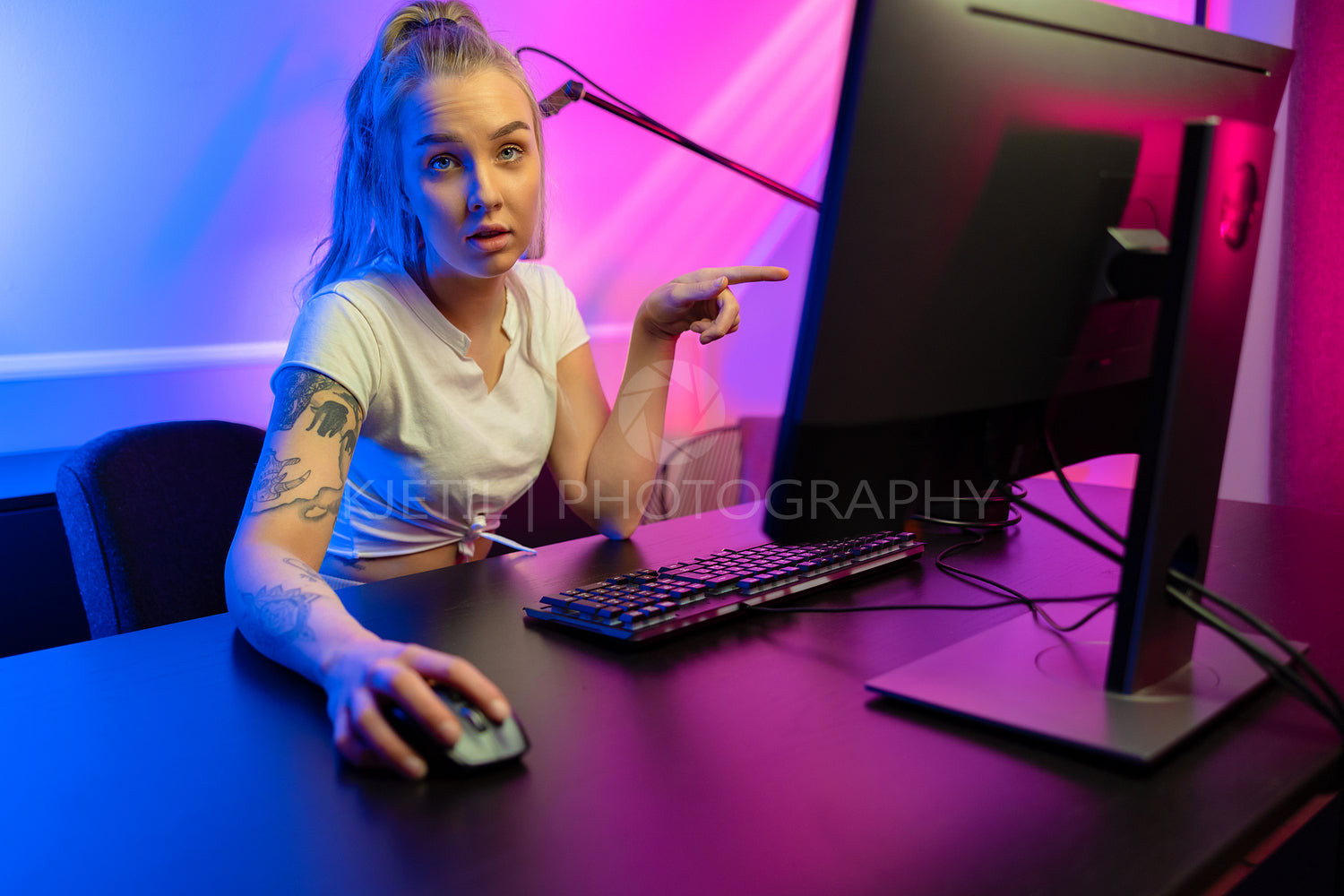 Professional esport gamer girl streaming and losing online video game on PC