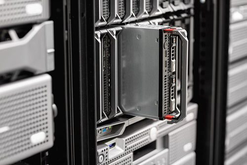 Close-up of Blade Server Rack At Enterprise Datacenter