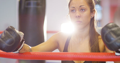 Close-up of real and powerful woman after a boxing workout