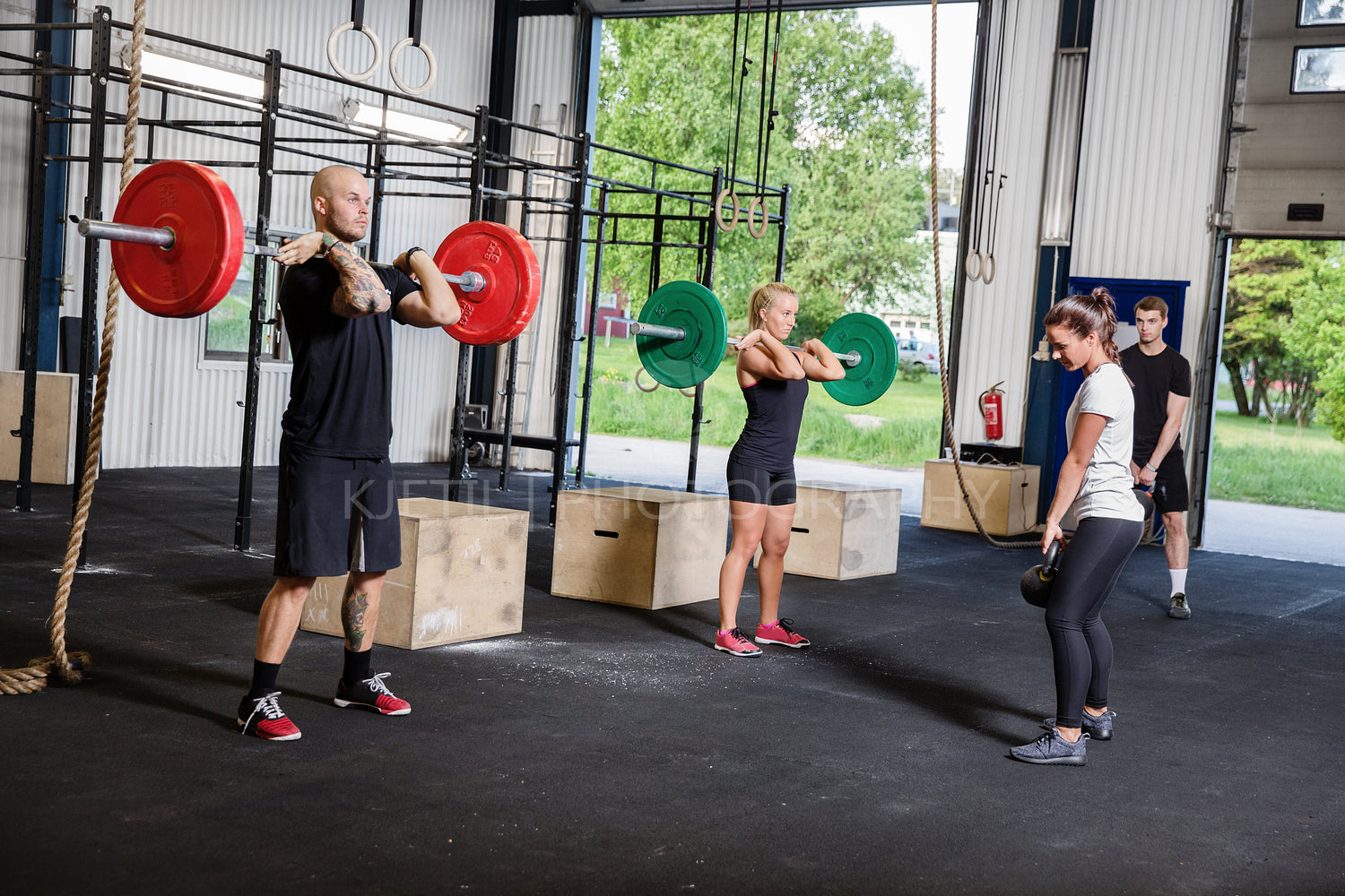 Crossfit training with weights and kettlebells