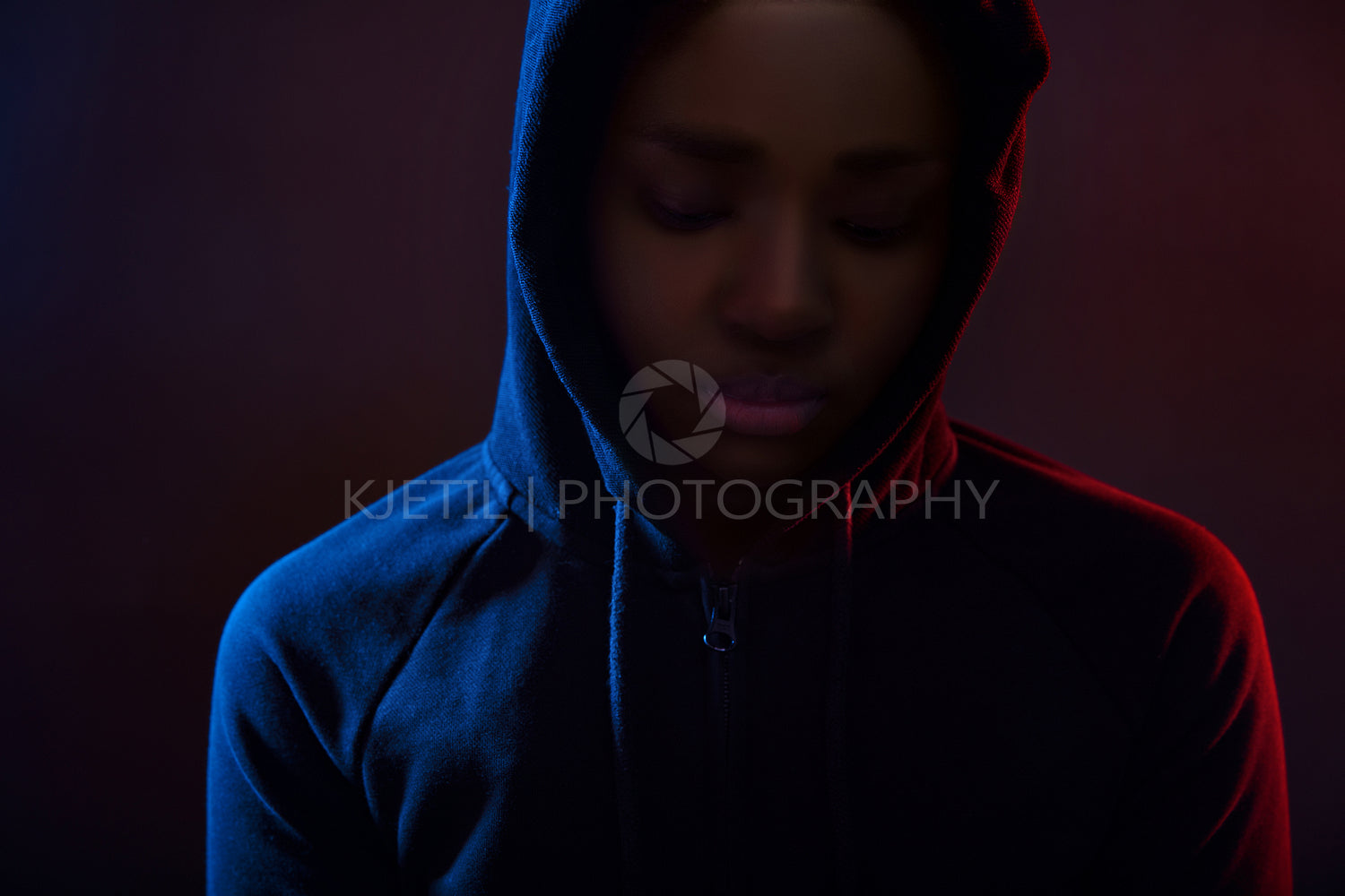 Colorful portrait of a cool woman with dark skin wearing hoodie