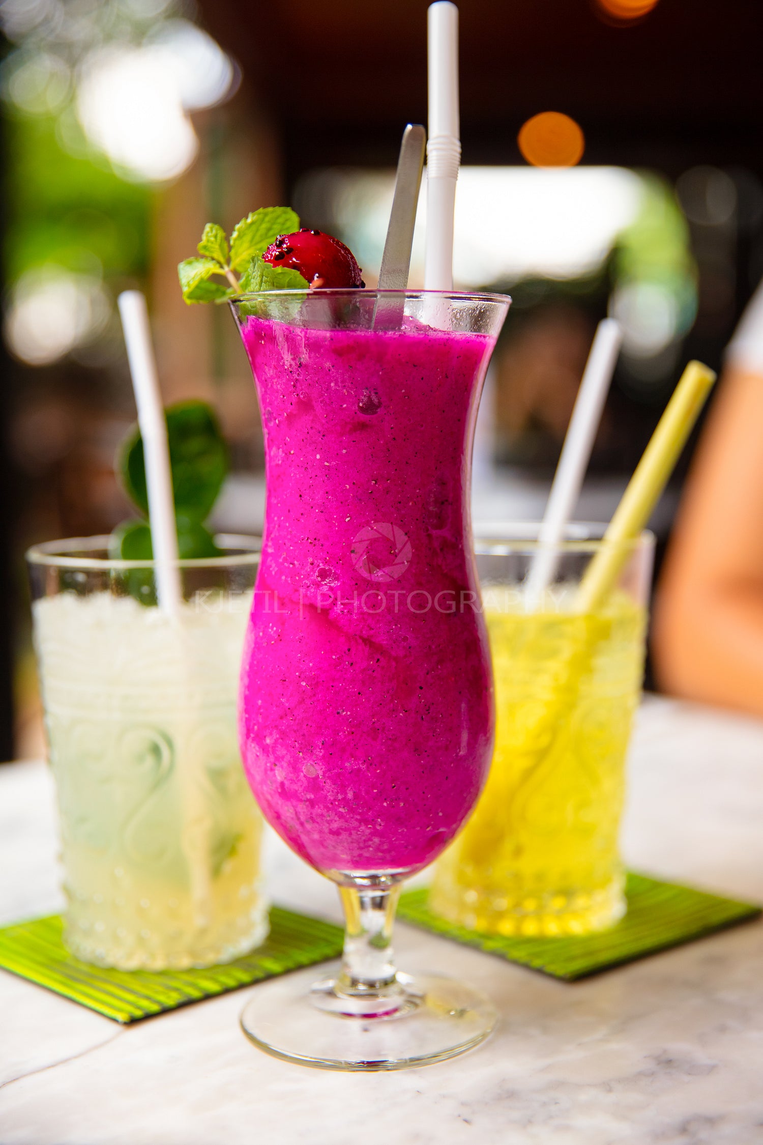 Glass Of Dragon Fruit Smoothie On Table