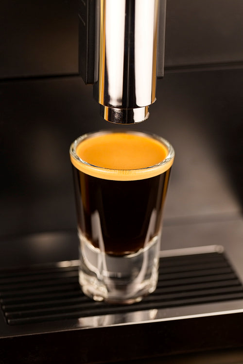 Double espresso shot from exclusive coffee machine