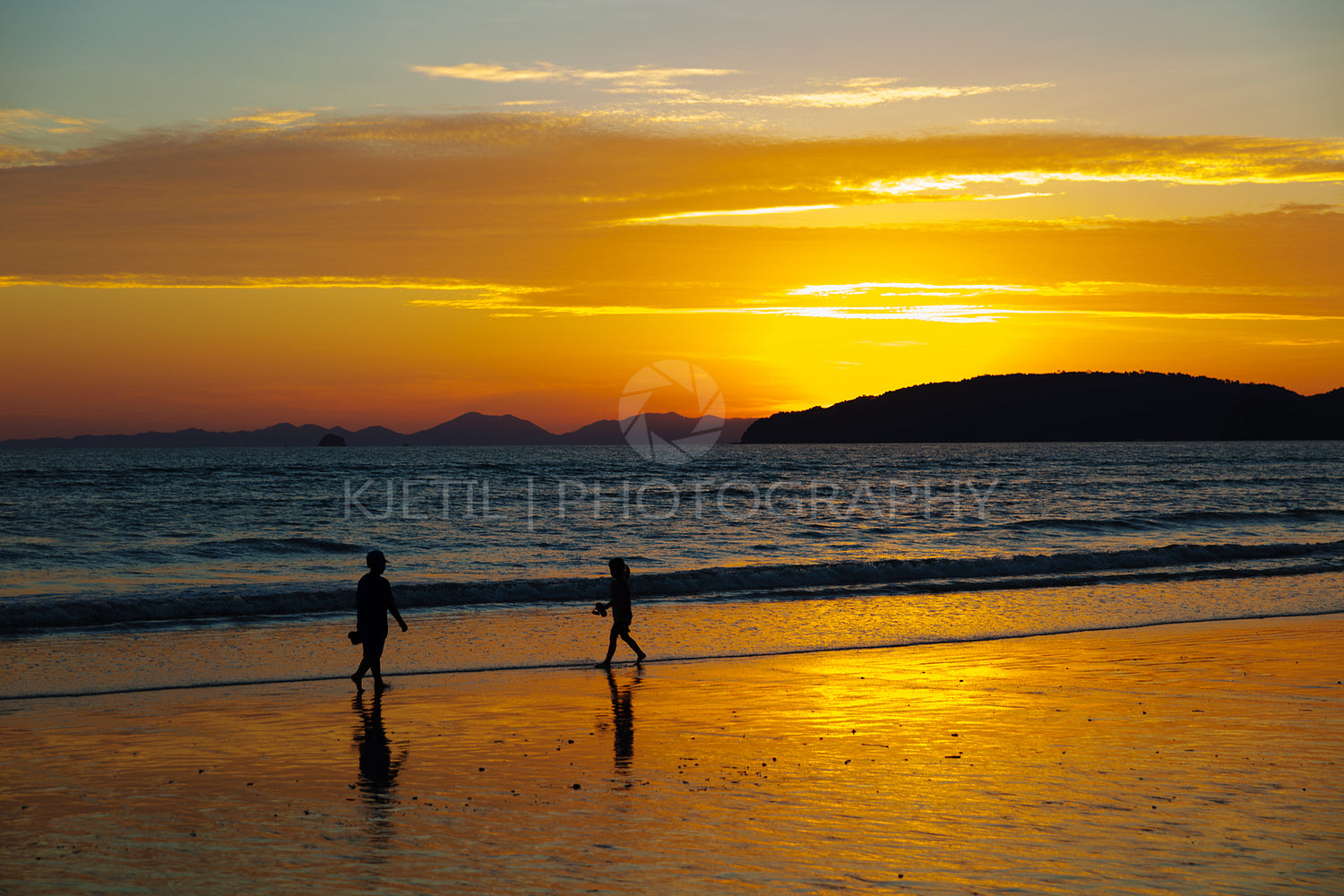 Children Walking At Beach During Sunset