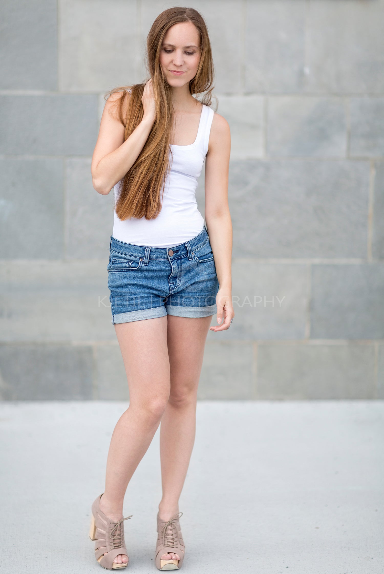 Beautiful and smiling nordic woman in shorts
