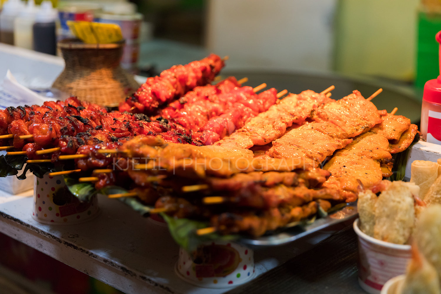 Meat On Skewers At Market Stall