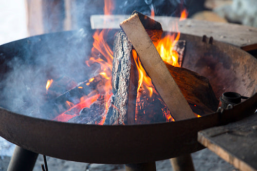 Wood burn in campfire outdoor