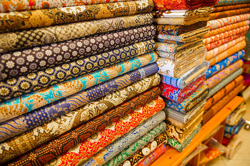 Various Fabric Displayed In Shop