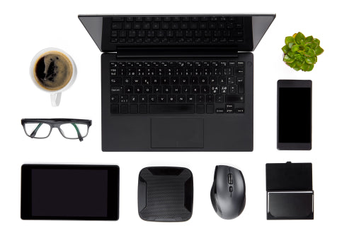 Various Devices Arranged On Isolated White Background