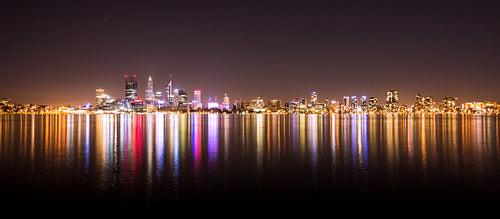 Panorama of Perth city skyline at night