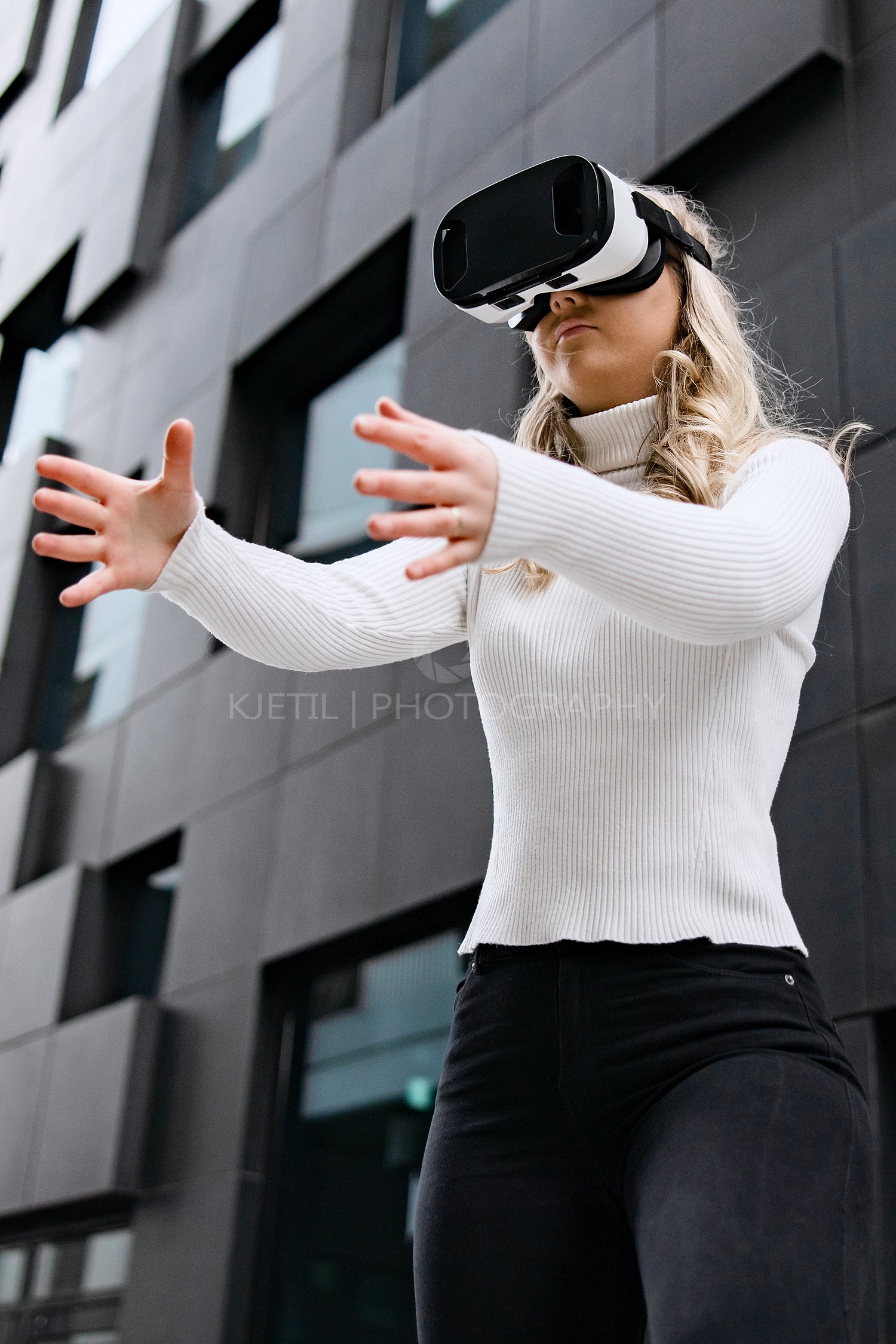 Woman Using Virtual Reality Glasses In Metaverse Business