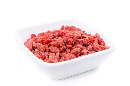Raw and healthy goji berries in white bowl