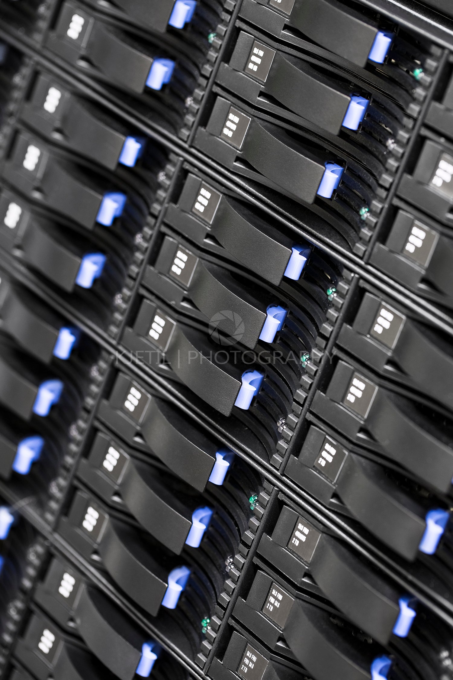 Close up of SAN storage hard drives in datacenter
