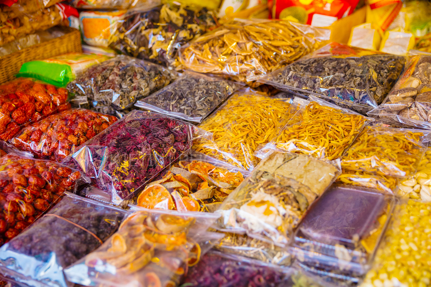 Various Packed Dried Food For Sale At Local Market