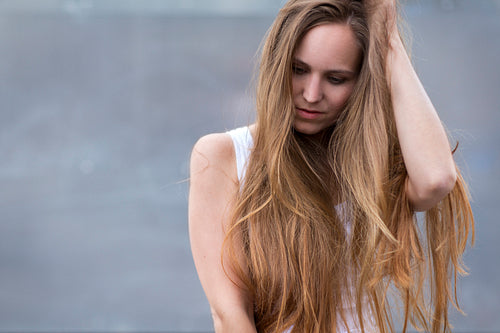 Woman model with long hair outdoor