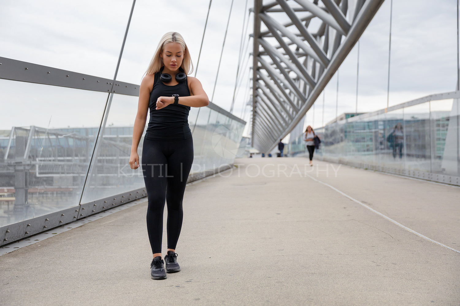 Walking Woman Checking Heart Rate Using Smartwatch After Workout