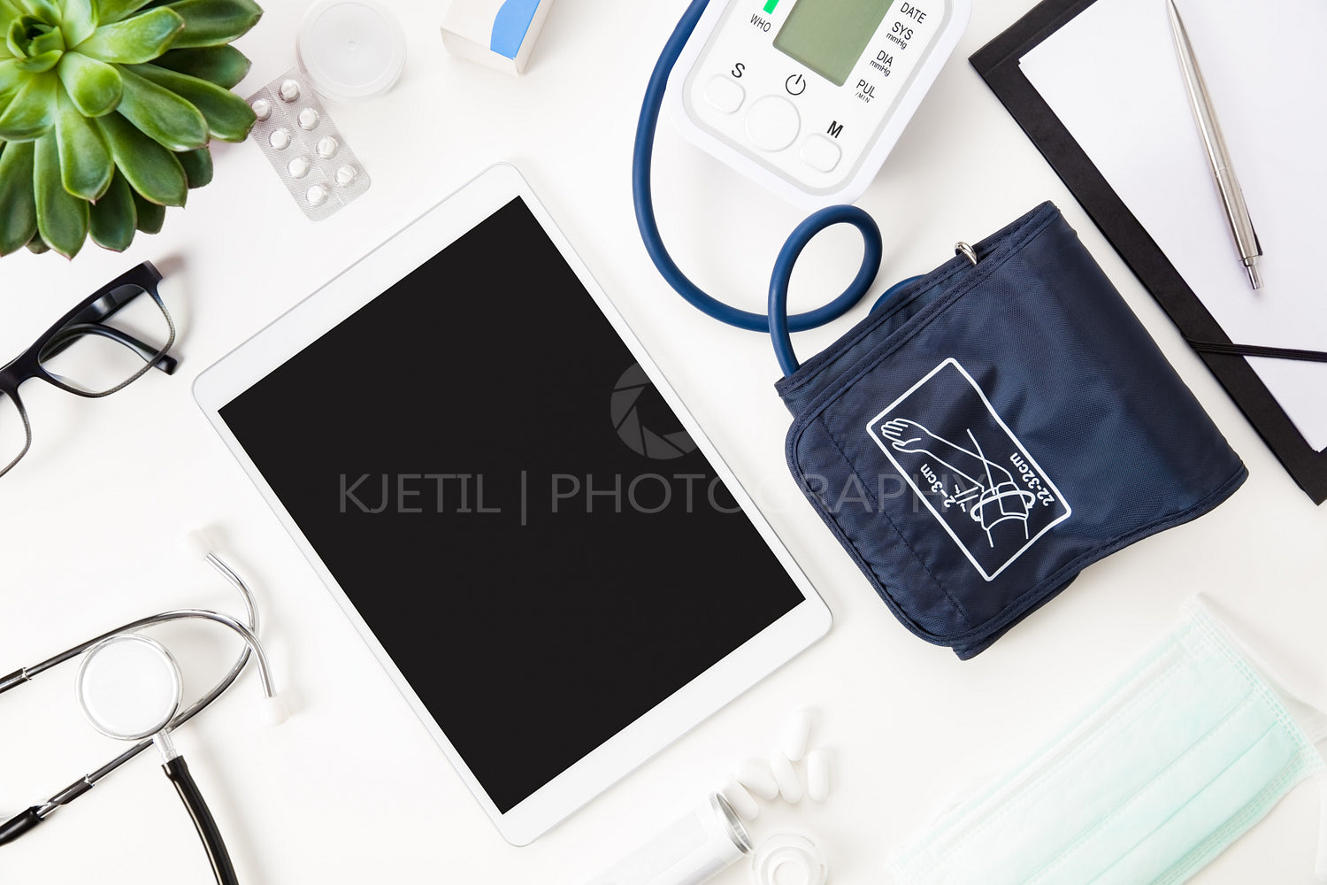 Digital Tablet With Blood Pressure Machine And Other Medical Ins