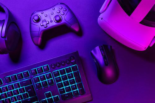 Virtual gaming gadgets on illuminated table