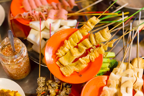 Traditional lok-lok street food from Malaysia