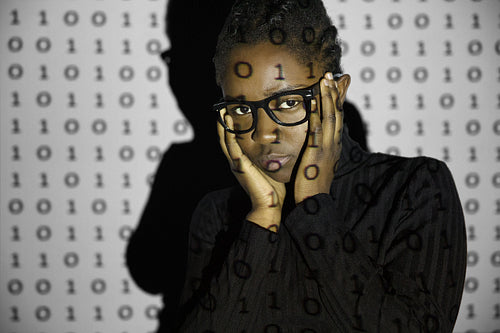 Young black woman with cyber security problems