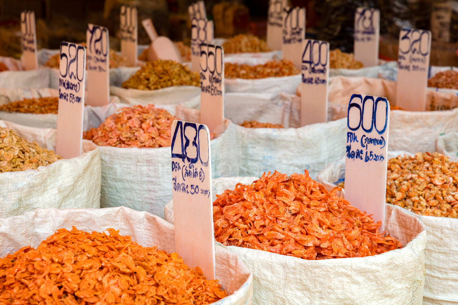 Various Dried Shrimp For Sale At Market