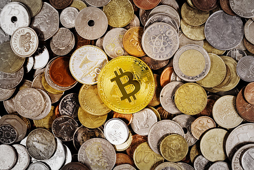 Various global currency coin's and Bitcoin as currency hedge