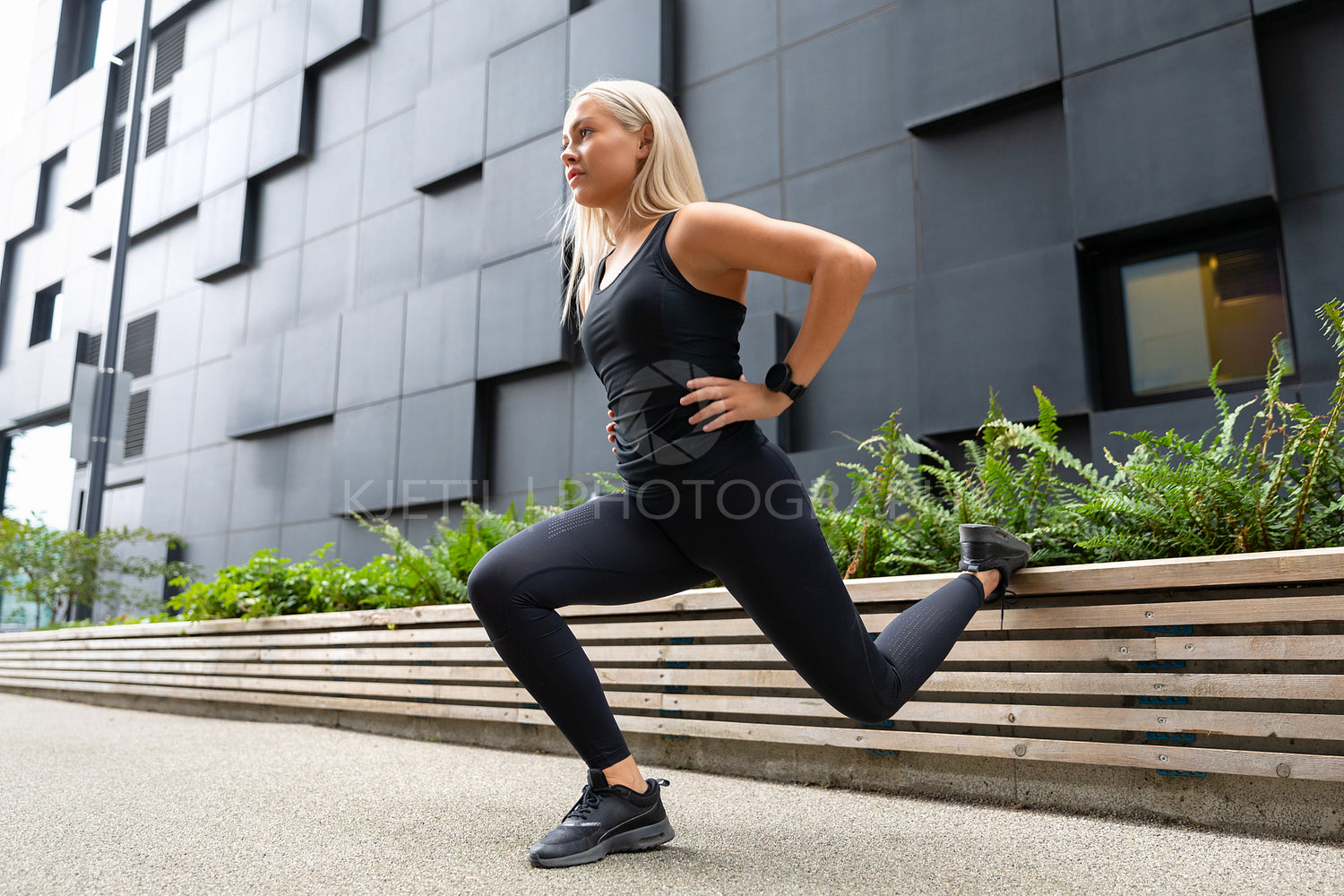 Close-up of Fit Woman Performing Lunge Workout Outdoor in the City